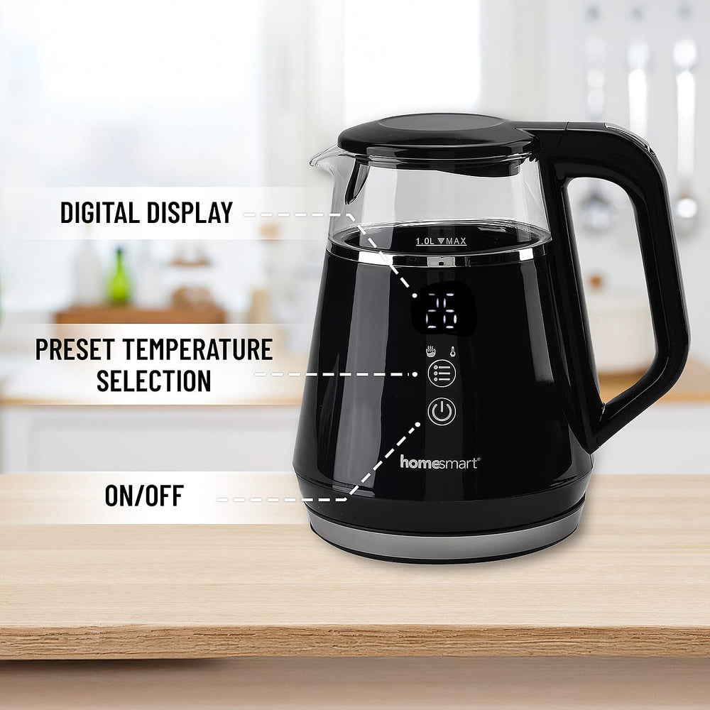 Smart Electric Kettle with Digital Display, Temperature Control - Memory Function (Power 1100W) - Black