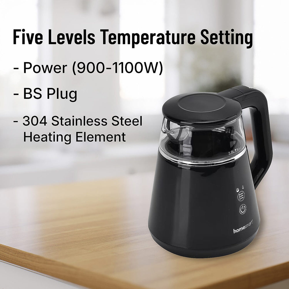 Smart Electric Kettle with Digital Display, Temperature Control - Memory Function (Power 1100W) - Black