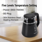 Smart Electric Kettle with Digital Display, Temperature Control - Memory Function (Power 1100W) - Black