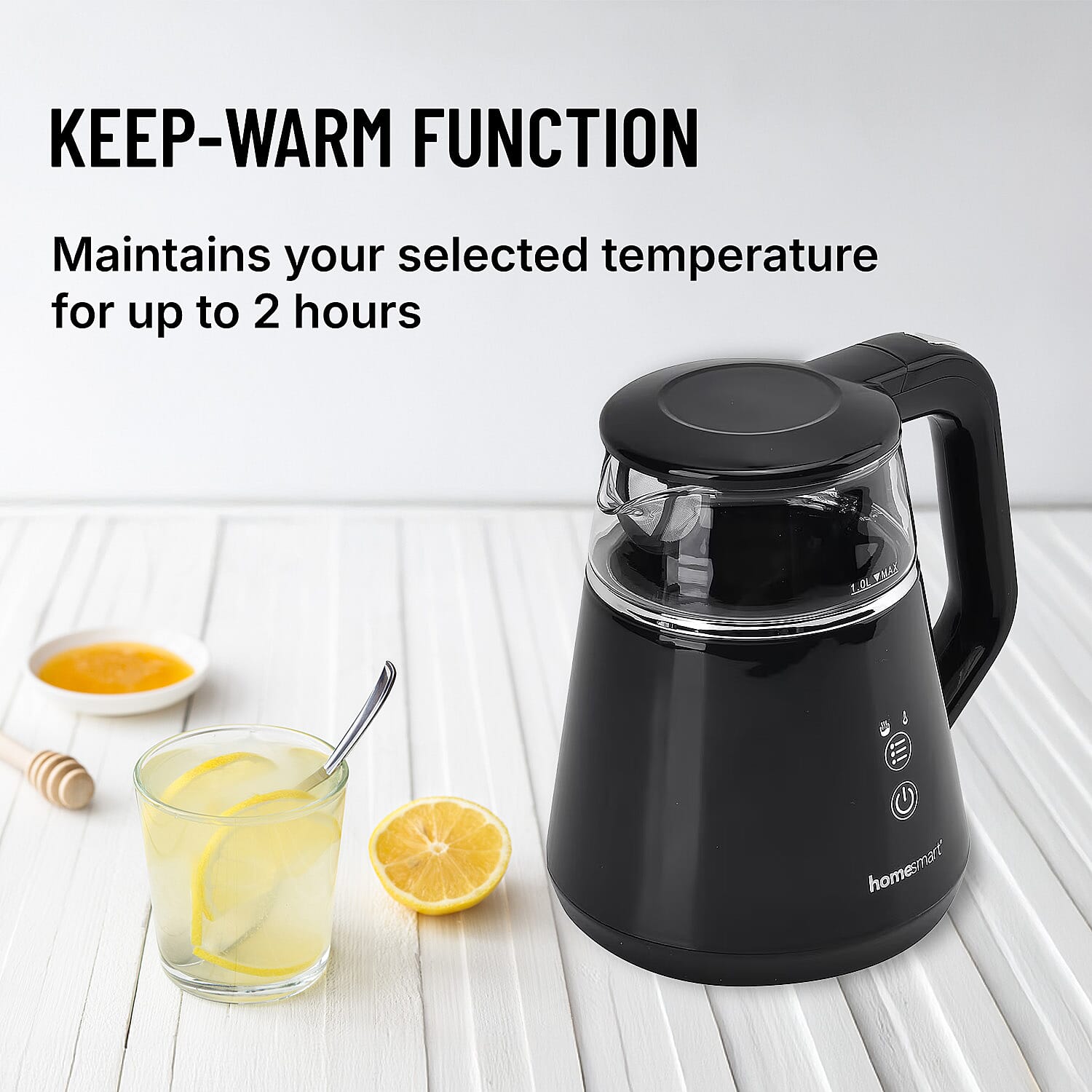 Smart Electric Kettle with Digital Display, Temperature Control - Memory Function (Power 1100W) - Black