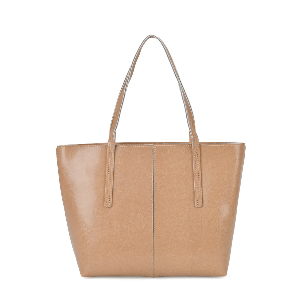 100% Genuine Leather Tote Bag (Size 39x12x27 cm) - Beige_7850851