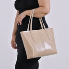 100% Genuine Leather Tote Bag (Size 39x12x27 cm) - Beige_7850851_2