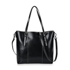 Stylish Genuine Leather Everyday Tote Bag with Adjustable Strap - Black