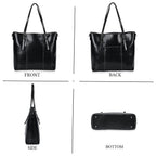 Stylish Genuine Leather Everyday Tote Bag with Adjustable Strap - Black