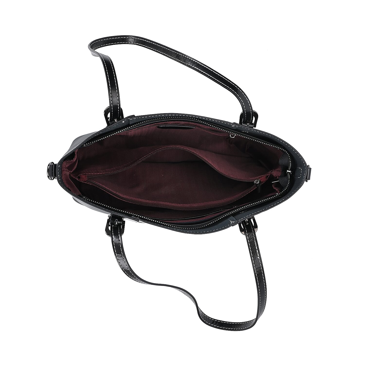 Stylish Genuine Leather Everyday Tote Bag with Adjustable Strap - Black
