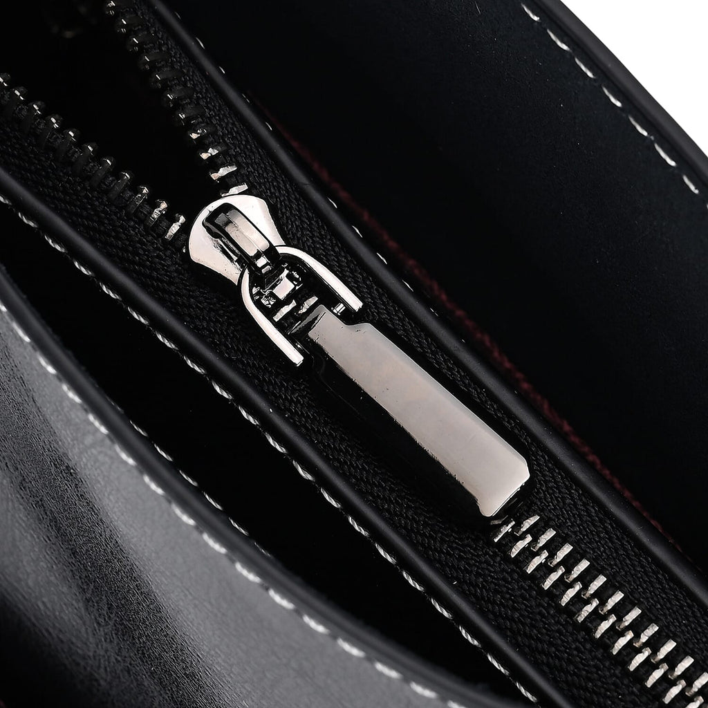 Stylish Genuine Leather Everyday Tote Bag with Adjustable Strap - Black