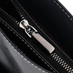 Stylish Genuine Leather Everyday Tote Bag with Adjustable Strap - Black