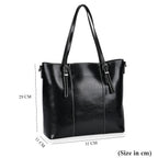Stylish Genuine Leather Everyday Tote Bag with Adjustable Strap - Black