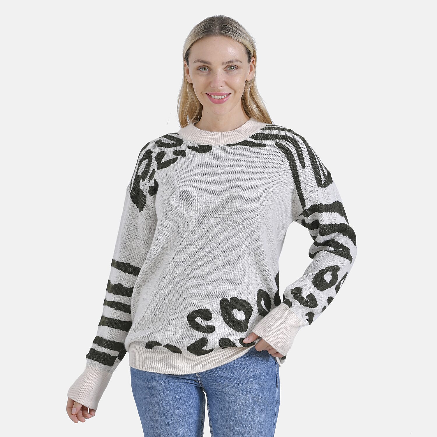 La Marey R-Neck Leopard Print Sweater - Beige (Size 8 to 14)