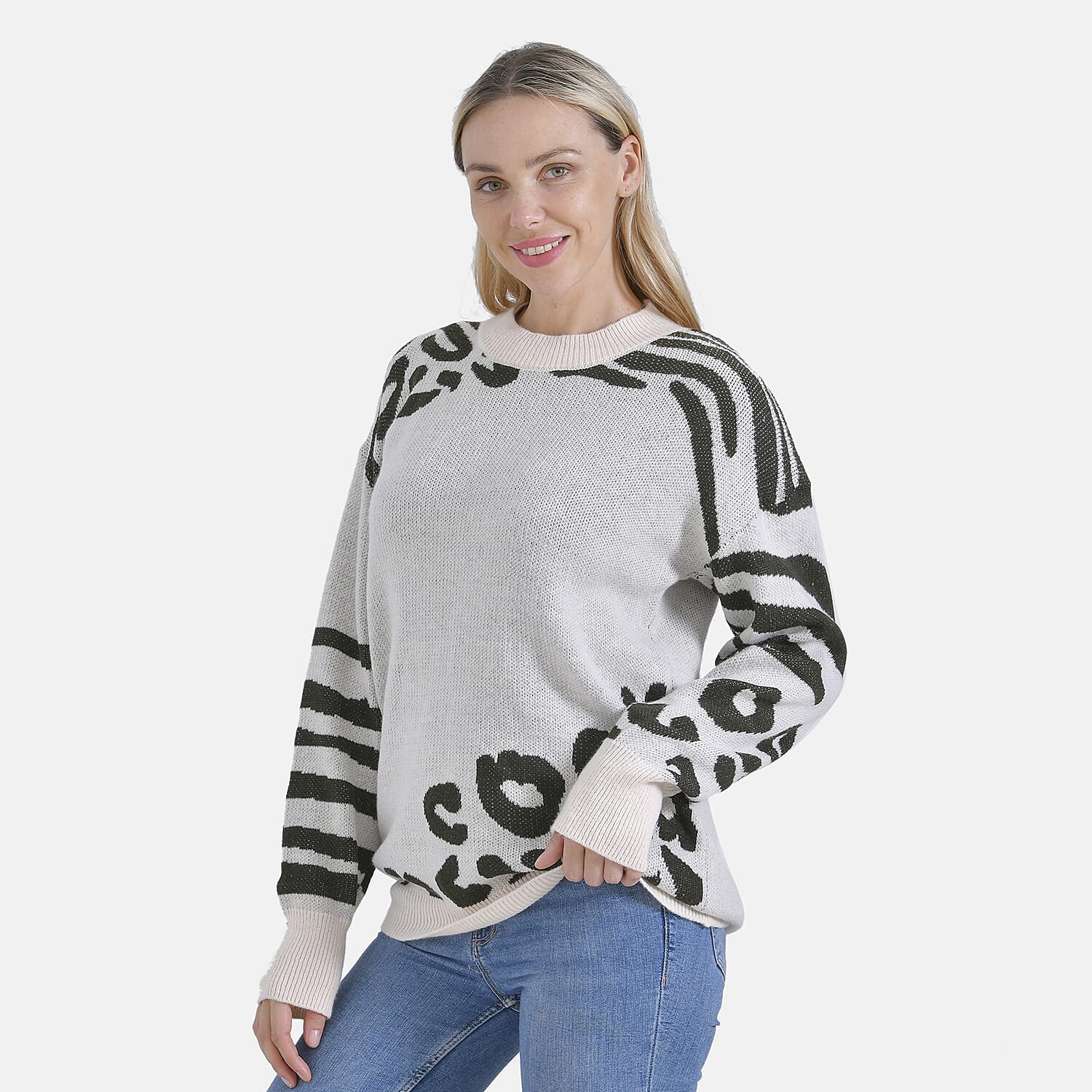 La Marey R-Neck Leopard Print Sweater - Beige (Size 8 to 14)