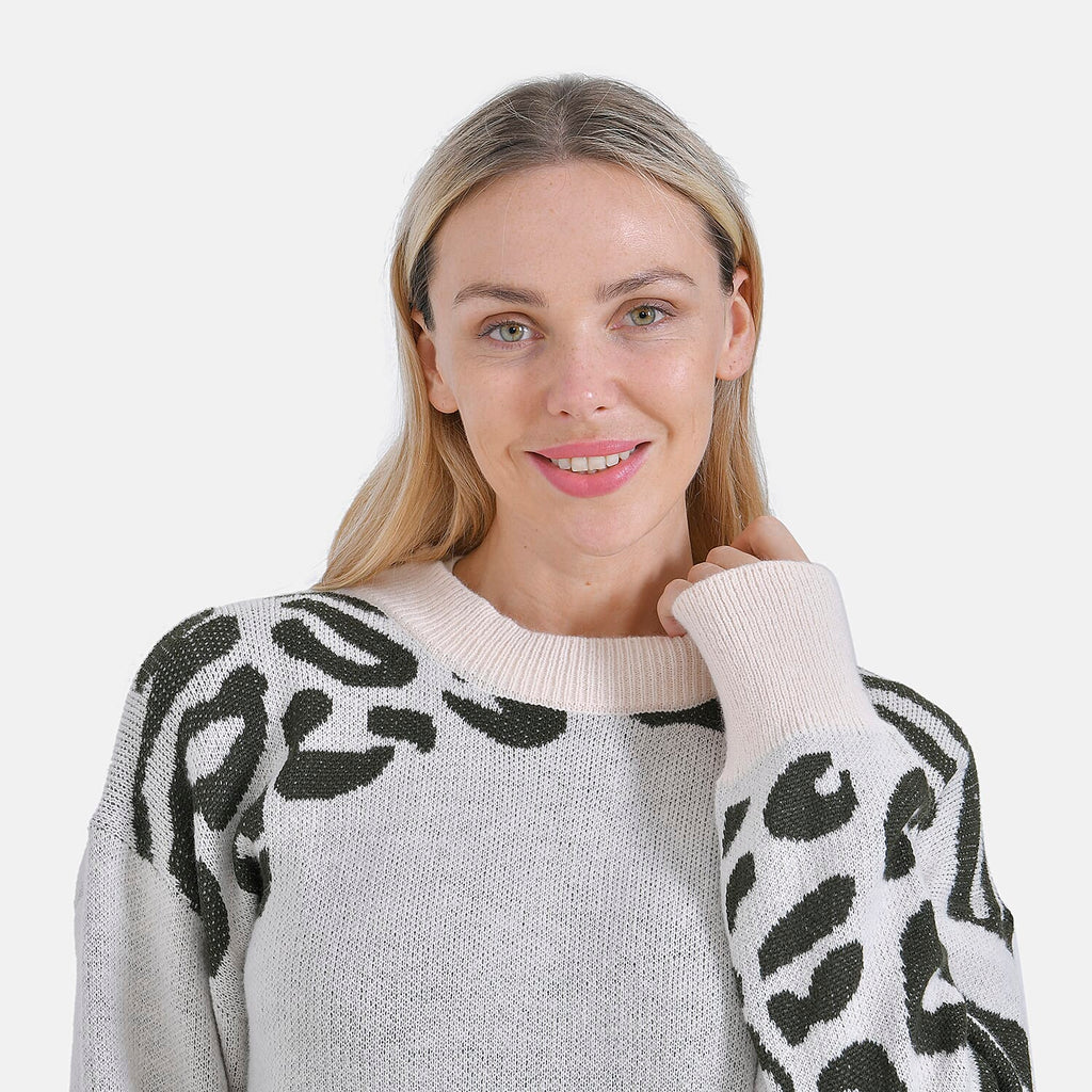 La Marey R-Neck Leopard Print Sweater - Beige (Size 8 to 14)
