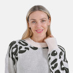 La Marey R-Neck Leopard Print Sweater - Beige (Size 8 to 14)