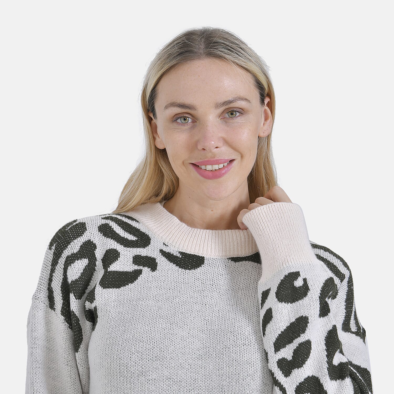 La Marey R-Neck Leopard Print Sweater - Beige (Size 8 to 14)