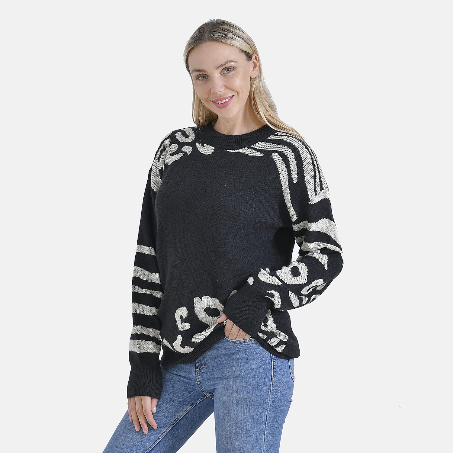 La Marey R-Neck Leopard Print Sweater - Black (Size 8 to 14)
