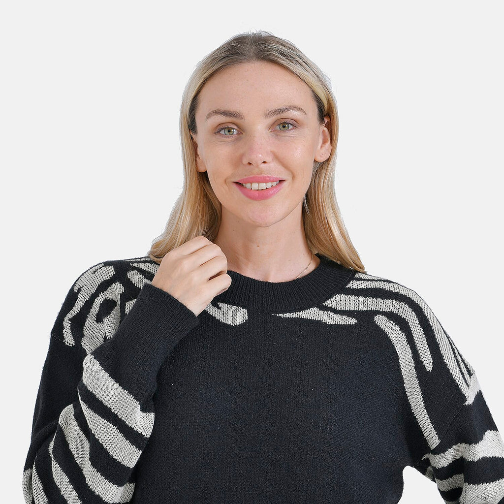 La Marey R-Neck Leopard Print Sweater - Black (Size 8 to 14)