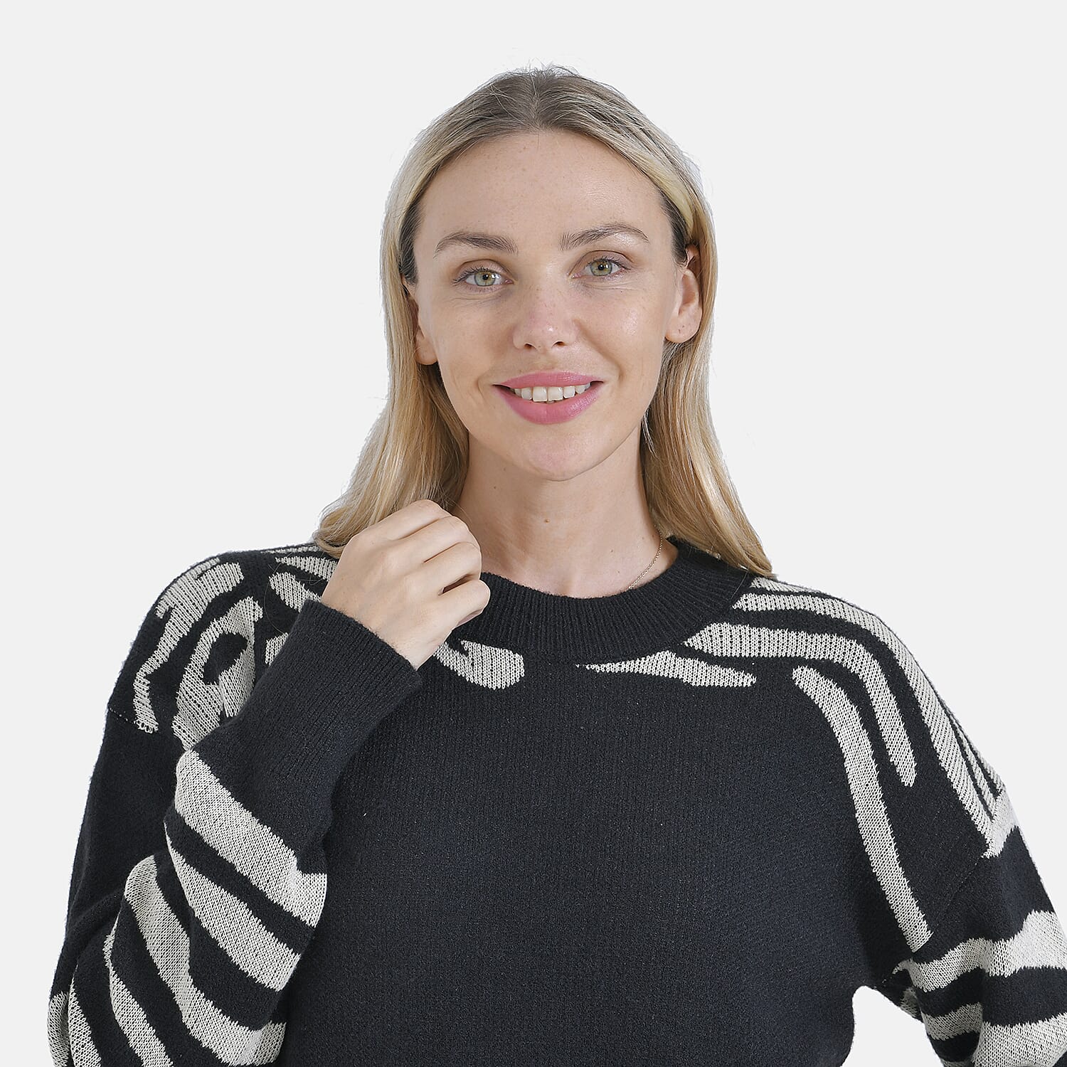 La Marey R-Neck Leopard Print Sweater - Black (Size 8 to 14)