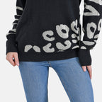 La Marey R-Neck Leopard Print Sweater - Black (Size 8 to 14)