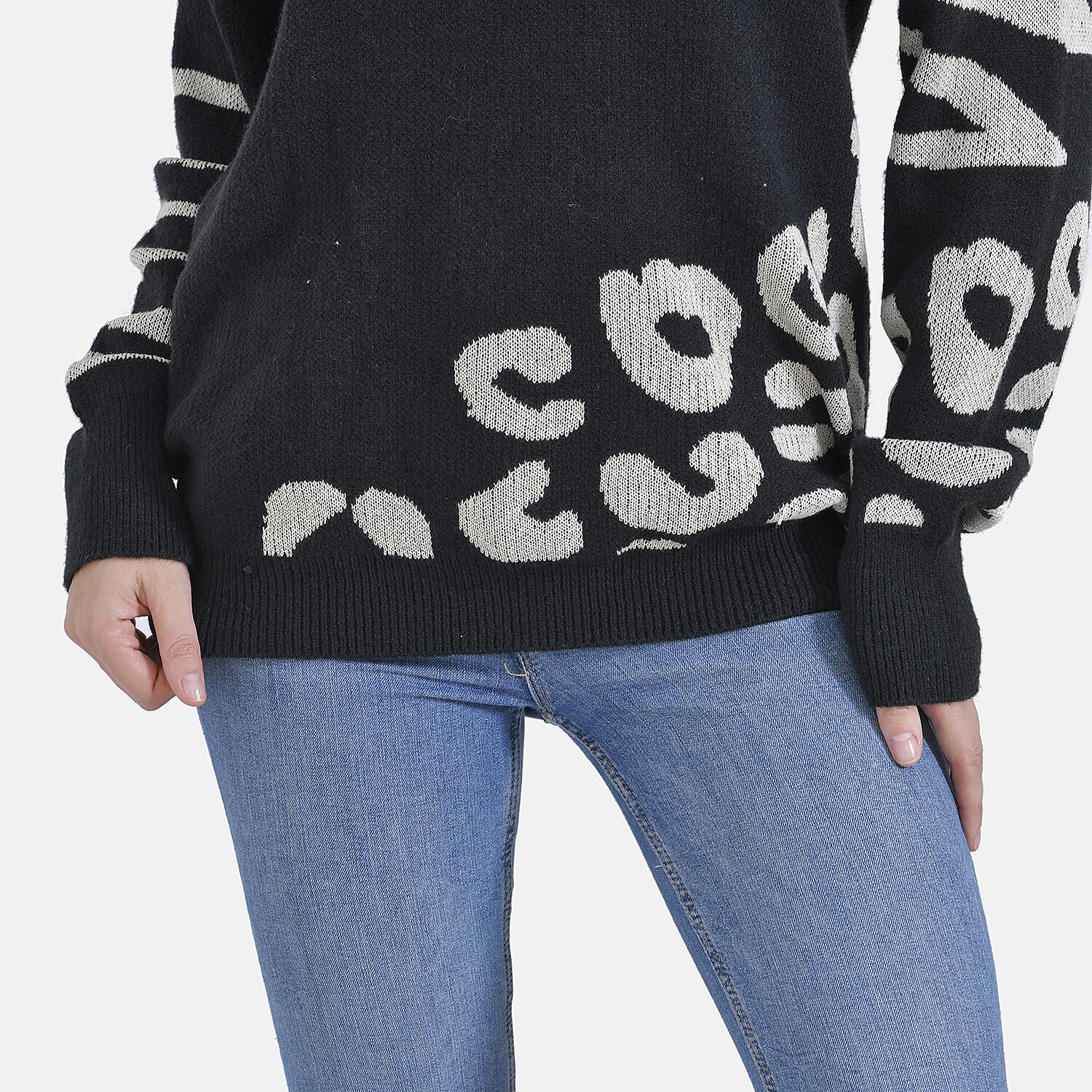 La Marey R-Neck Leopard Print Sweater - Black (Size 8 to 14)