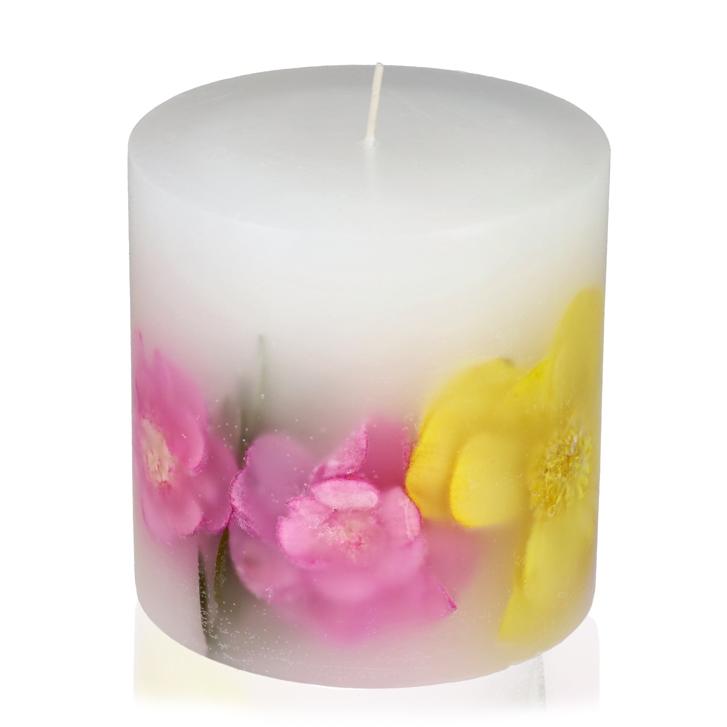 Botanical Pillar Candle with Floral Design (440 Gms) - Multi Colour - 440gms (Burn time - 60Hrs)_7853531