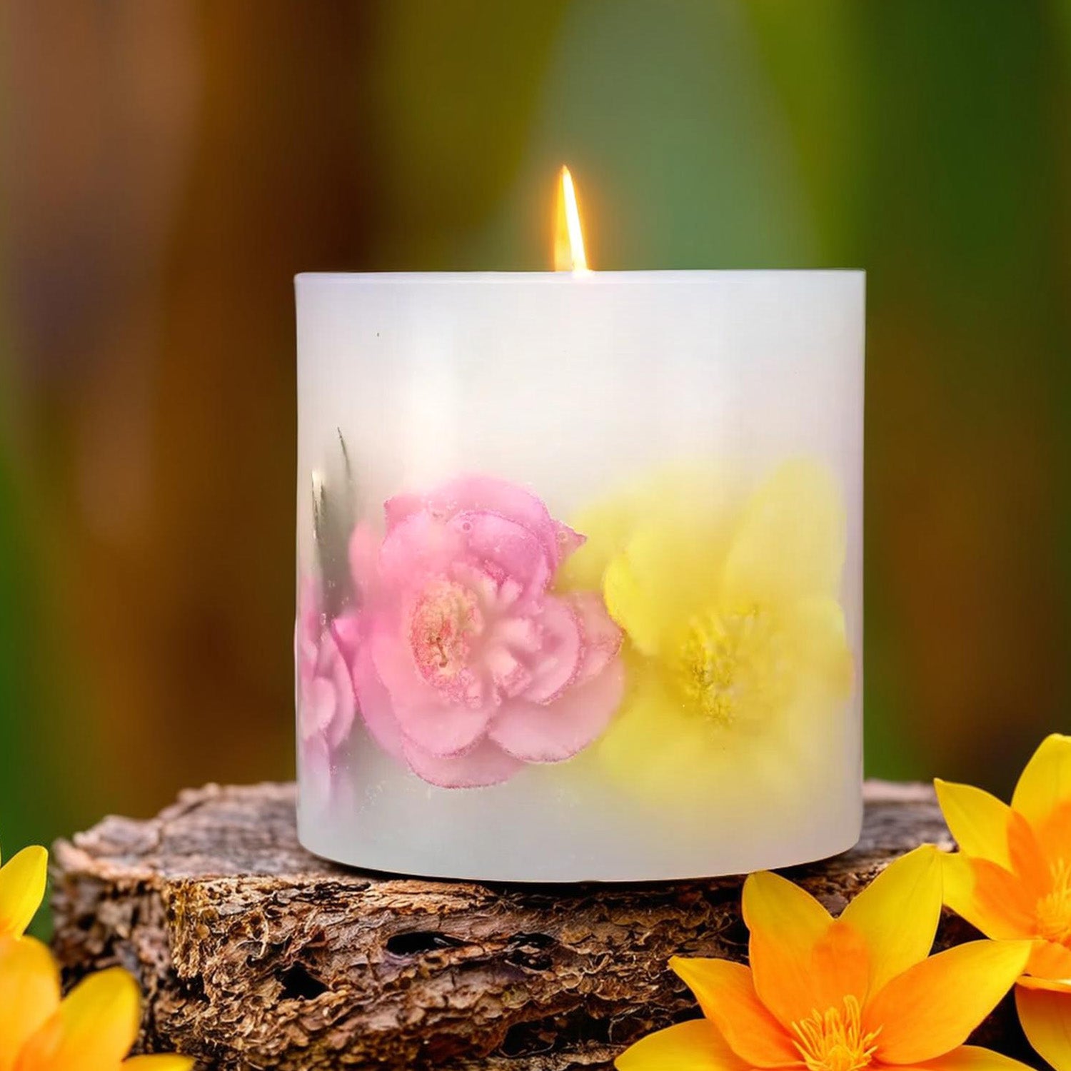 Botanical Pillar Candle with Floral Design (440 Gms) - Multi Colour - 440gms (Burn time - 60Hrs)_7853531_1