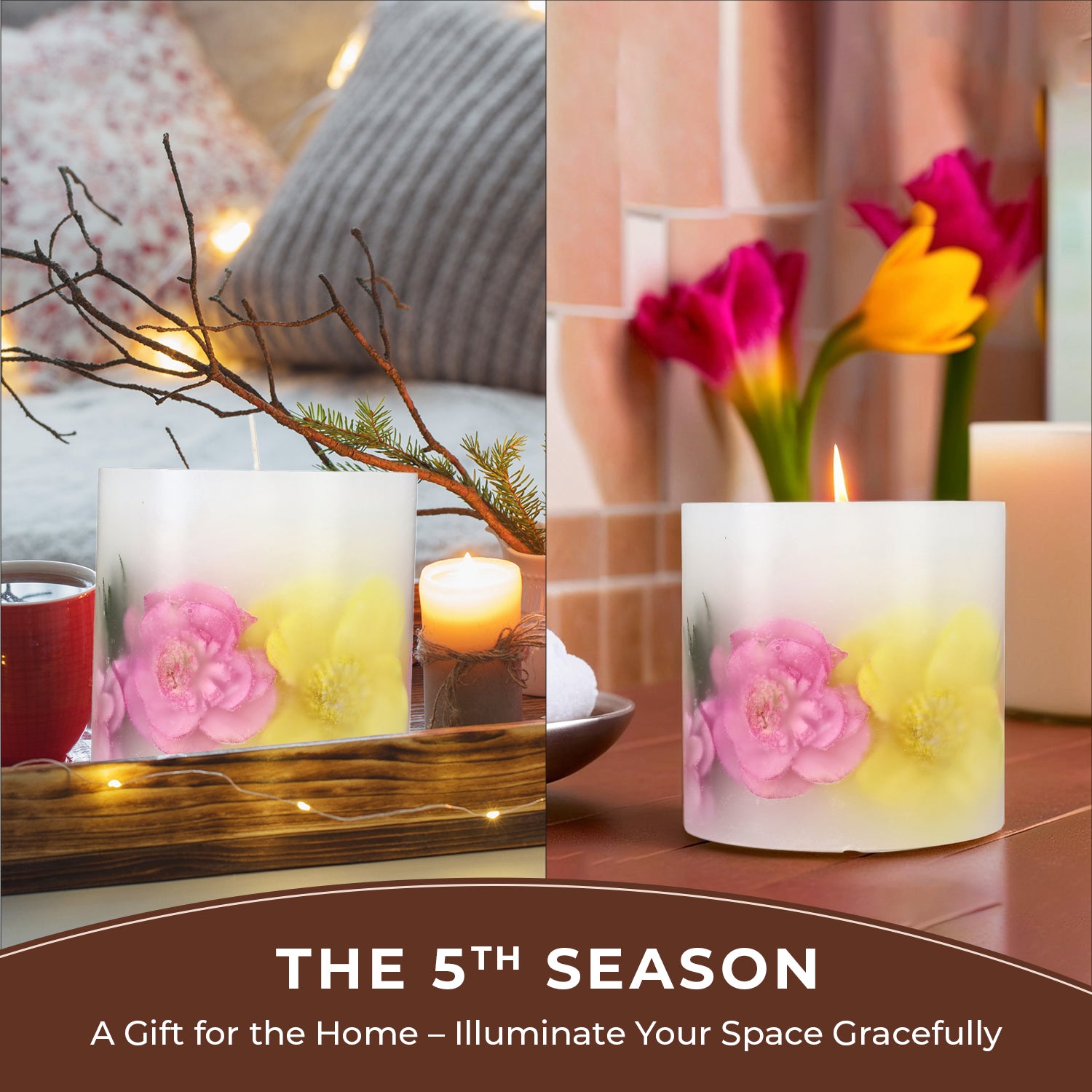 Botanical Pillar Candle with Floral Design (440 Gms) - Multi Colour - 440gms (Burn time - 60Hrs)_7853531_2