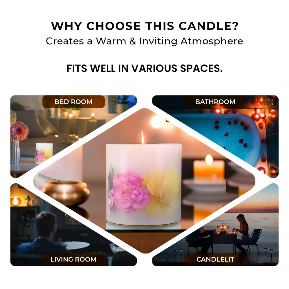 Botanical Pillar Candle with Floral Design (440 Gms) - Multi Colour - 440gms (Burn time - 60Hrs)_7853531_4
