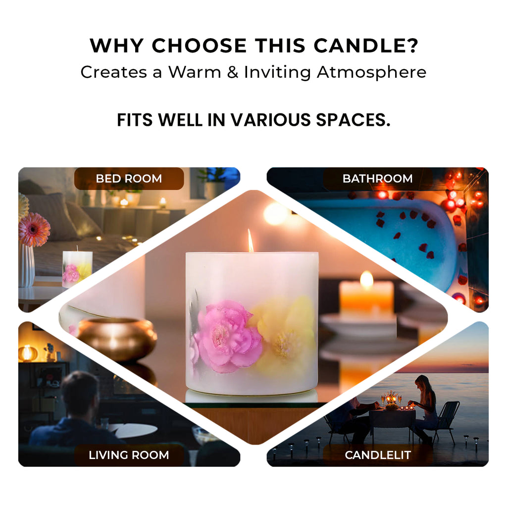 Botanical Pillar Candle with Floral Design (440 Gms) - Multi Colour - 440gms (Burn time - 60Hrs)_7853531_4