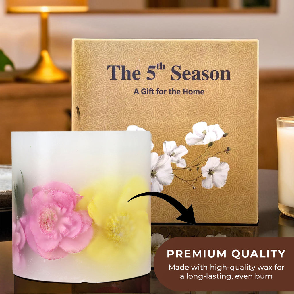 Botanical Pillar Candle with Floral Design (440 Gms) - Multi Colour - 440gms (Burn time - 60Hrs)_7853531_5