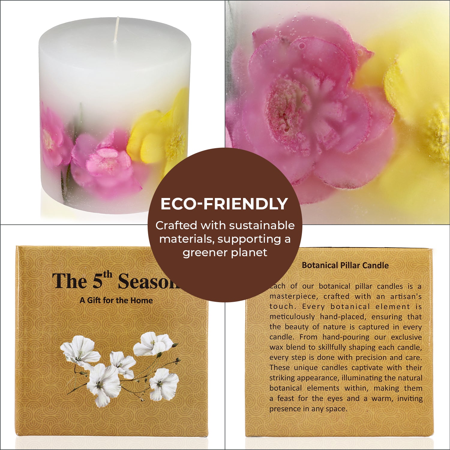 Botanical Pillar Candle with Floral Design (440 Gms) - Multi Colour - 440gms (Burn time - 60Hrs)_7853531_6