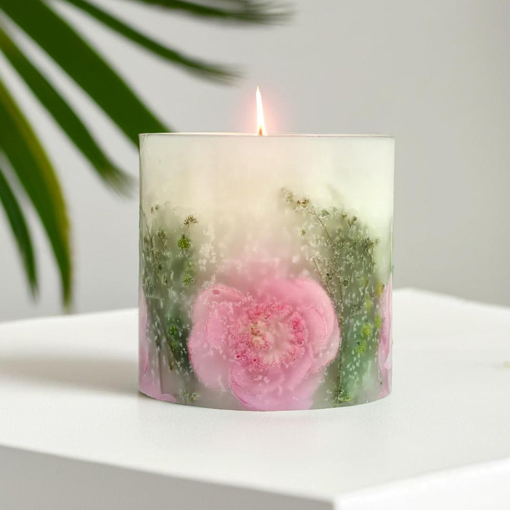 Botanical Pillar Candles with floral design (440 Gms) - Multi Color_7853533_1