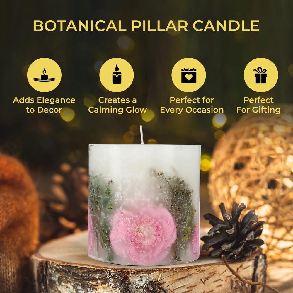 Botanical Pillar Candles with floral design (440 Gms) - Multi Color_7853533_3