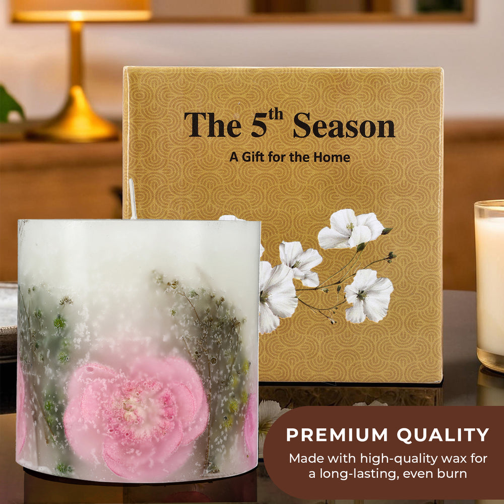 Botanical Pillar Candles with floral design (440 Gms) - Multi Color_7853533_4