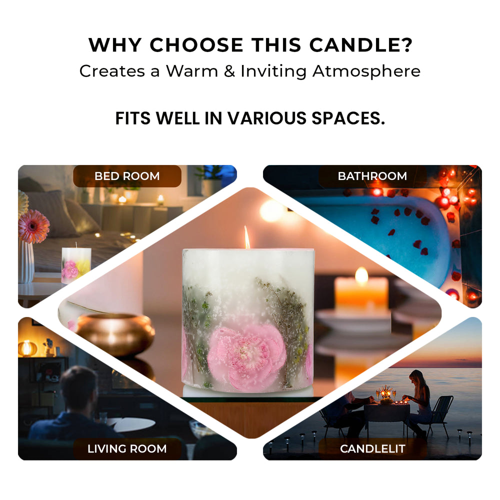 Botanical Pillar Candles with floral design (440 Gms) - Multi Color_7853533_5