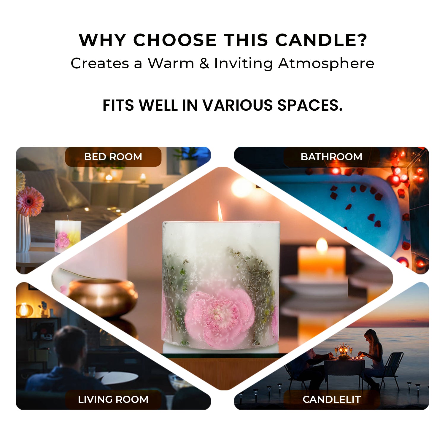 Botanical Pillar Candles with floral design (440 Gms) - Multi Color_7853533_5