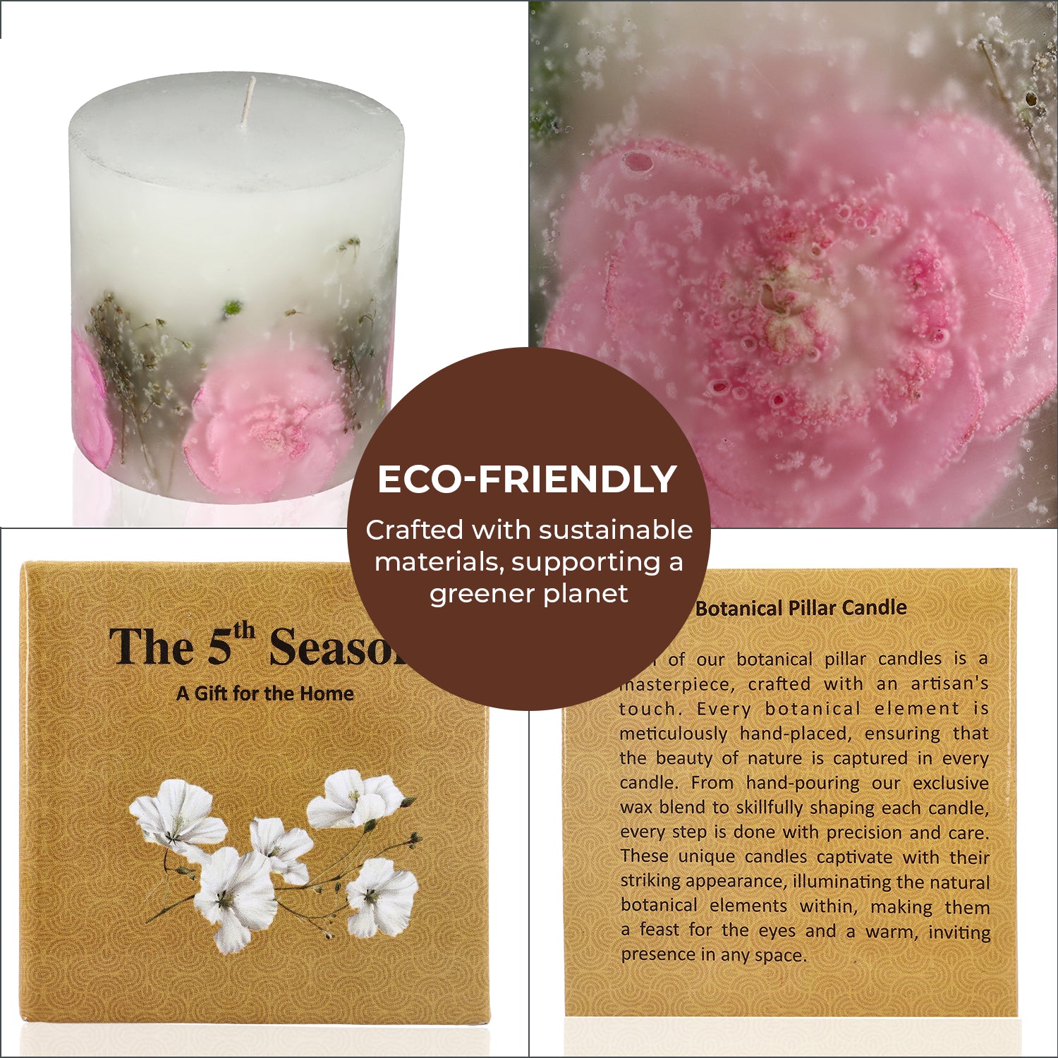Botanical Pillar Candles with floral design (440 Gms) - Multi Color_7853533_6