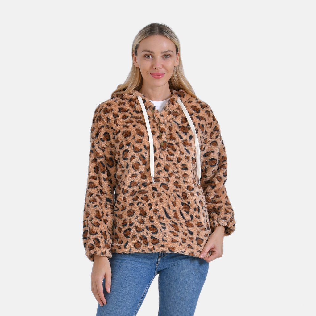 La Marey Plush Hoodie with Buttons (Size 20 to 22) - Brown_7854527