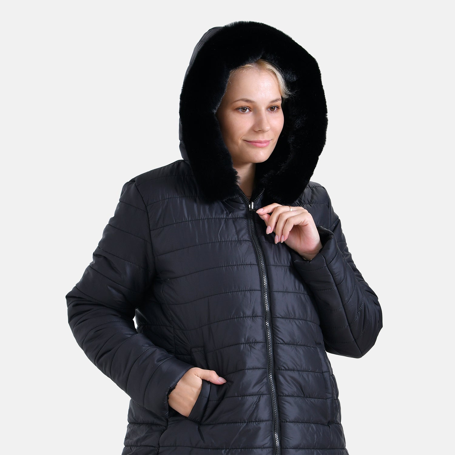 La Marey Reversible Coat with hood - Black_7854633_3