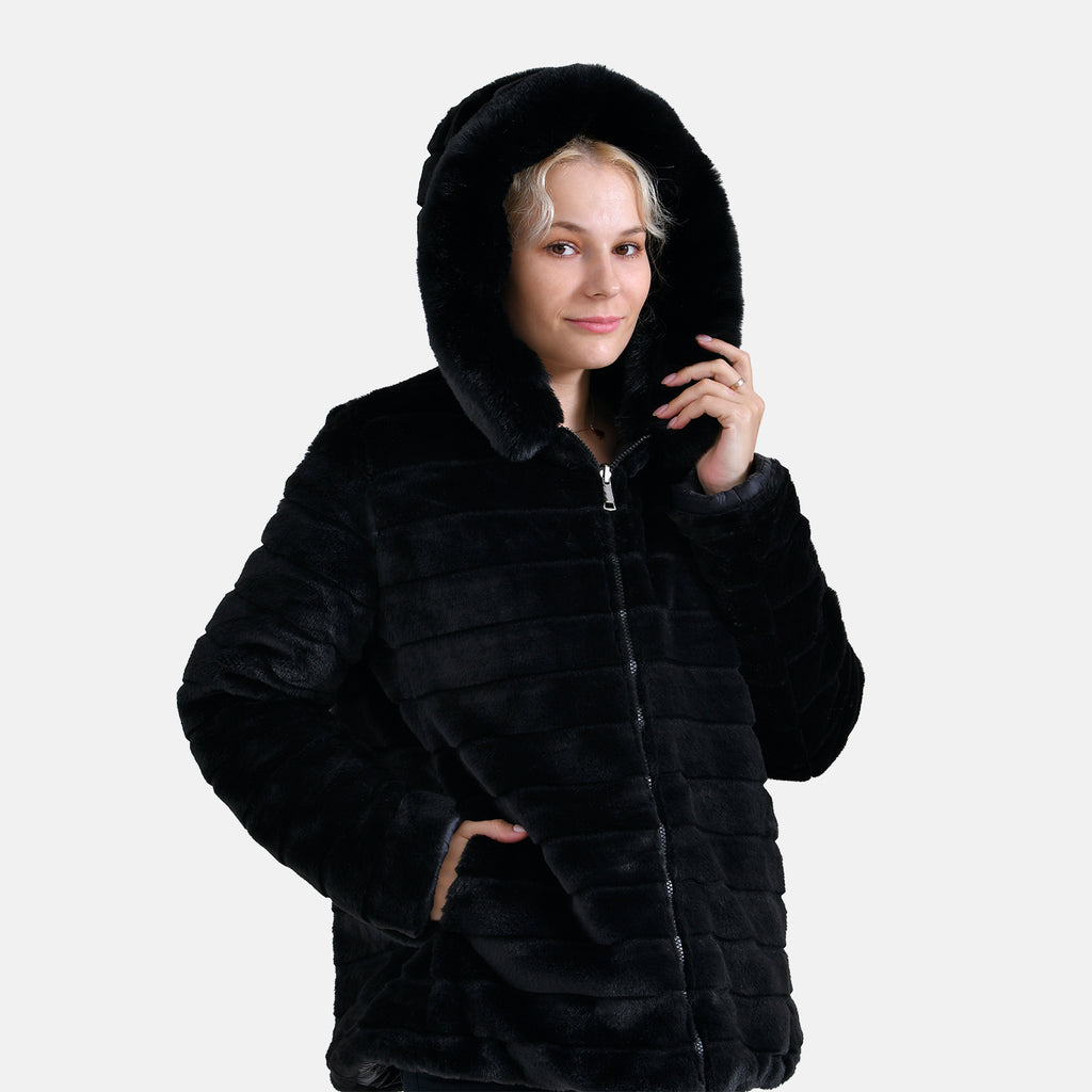 La Marey Reversible Coat with hood - Black_7854633_8