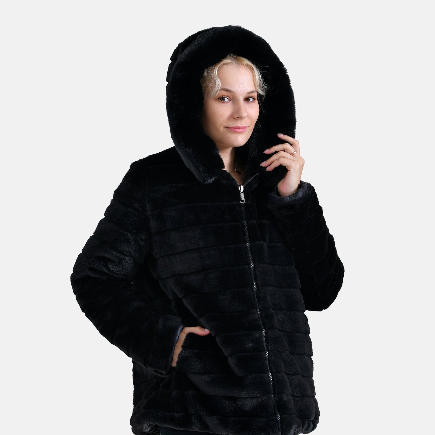 La Marey Reversible Coat with hood - Black_7854633_8