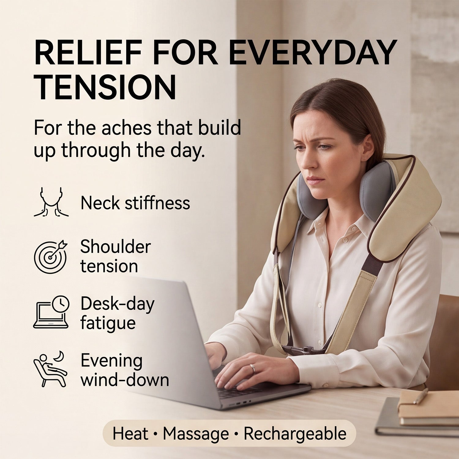 Shoulder and Neck Massager with Heating Mode- (2000 mAh Battery)_7857837
