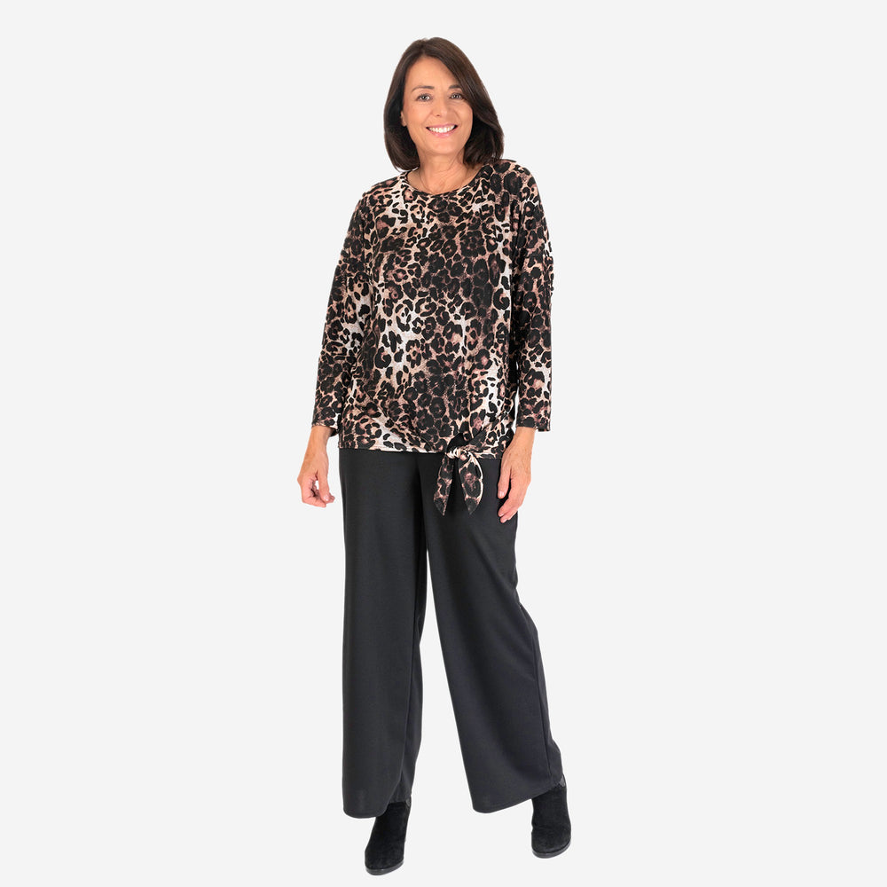 Indigo & Co Tie Front Top Size L (16 to 18) - Leopard_7859230