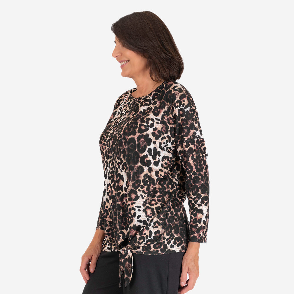 Indigo & Co Tie Front Top Size L (16 to 18) - Leopard_7859230_2