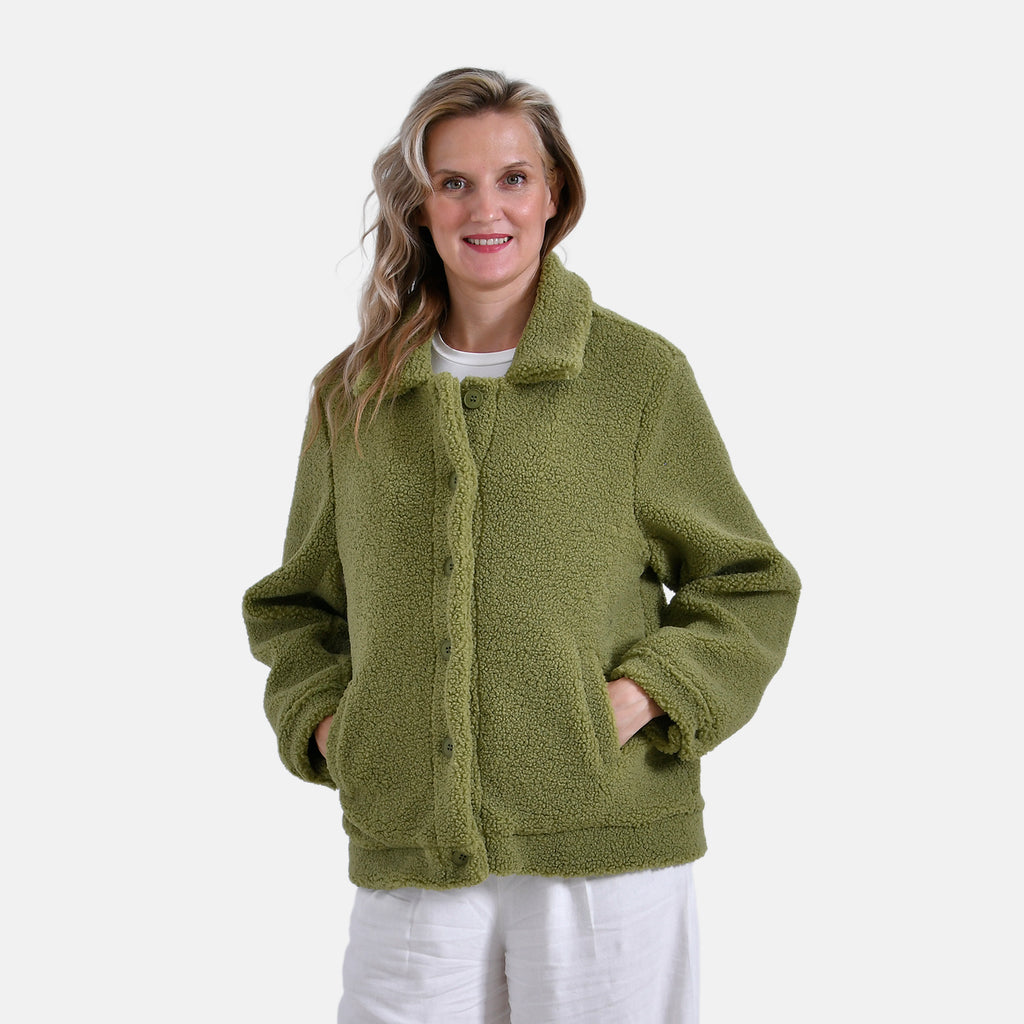 La Marey Fleeced Button Up Jacket with 2 Side Pockets  - Green_7864639