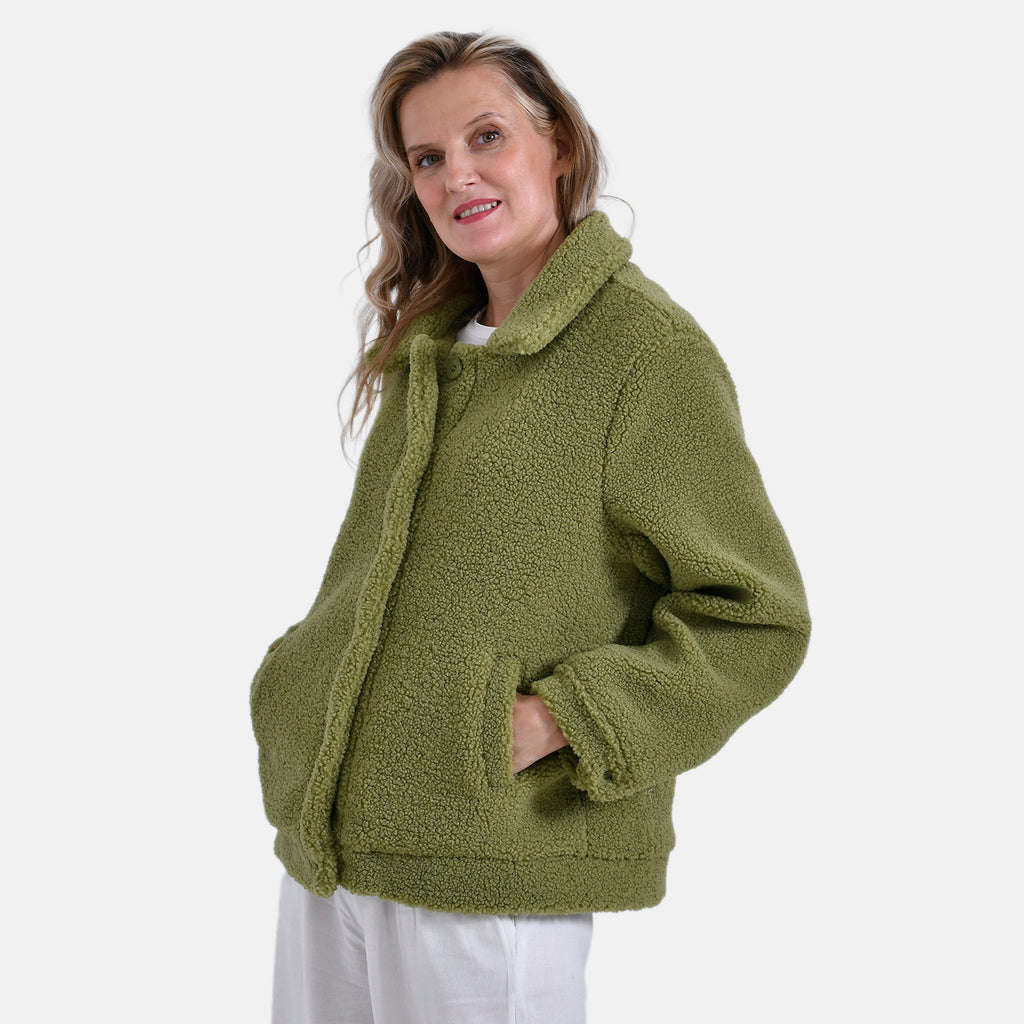 La Marey Fleeced Button Up Jacket with 2 Side Pockets  - Green_7864639_2