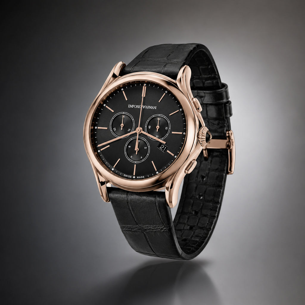 EMPORIO ARMANI Swiss Made Quartz Mens Watch in Leather_7887198