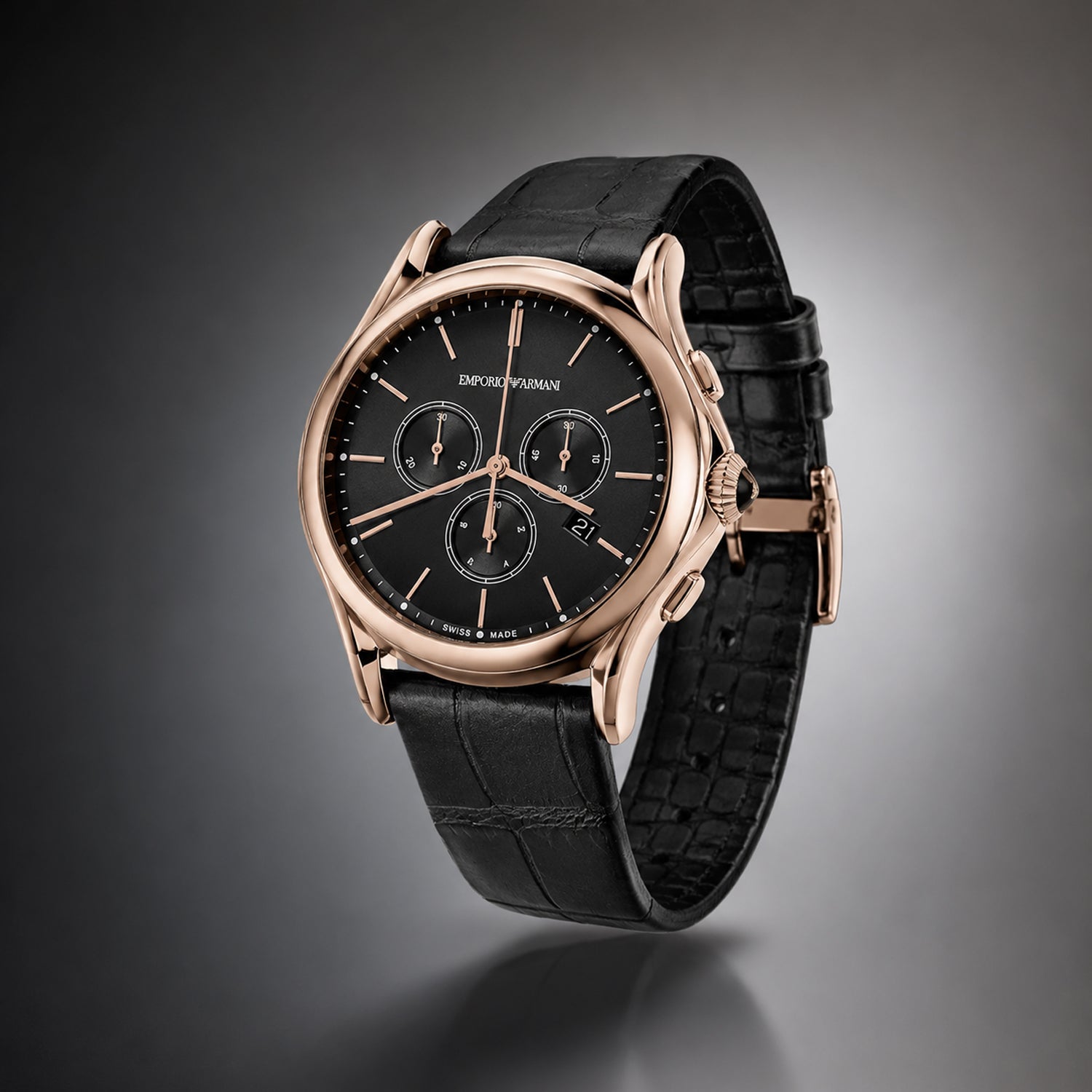 EMPORIO ARMANI Swiss Made Quartz Mens Watch in Leather_7887198