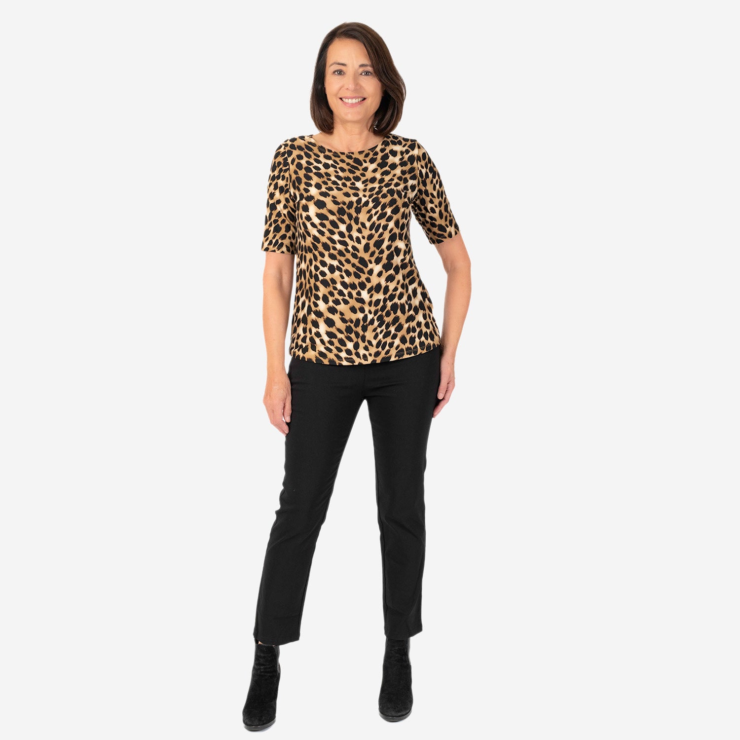 Polyester Animal Print Top (Size 1x1 cm) - Brown_7889829