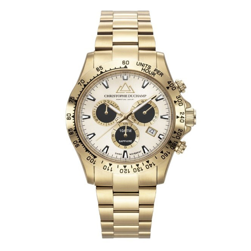 CHRISTOPHE DUCHAMP Grand Mont White Dial Watch with Yellow Gold Colour Chain Strap_7913009