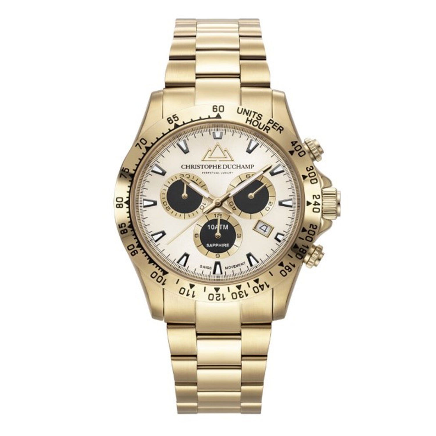 CHRISTOPHE DUCHAMP Grand Mont White Dial Watch with Yellow Gold Colour Chain Strap_7913009