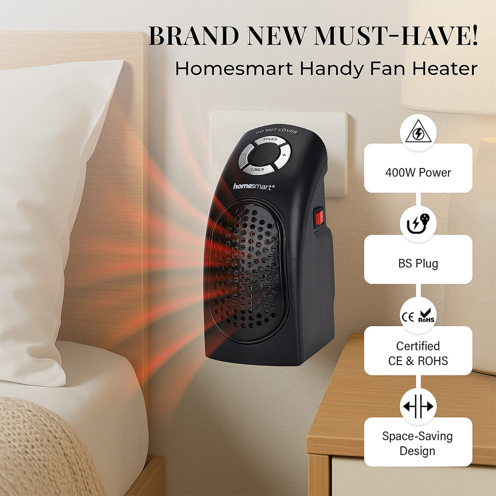 BARGAIN ALERT - Homesmart Ceramic Plug In Fan Heater with Temperature & Timer Control  (Power 400W) - Black